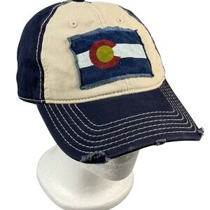 Otto Cap Colorado Patch‎ Navy Blue Adjustable Backstrap Distressed One Size Hat